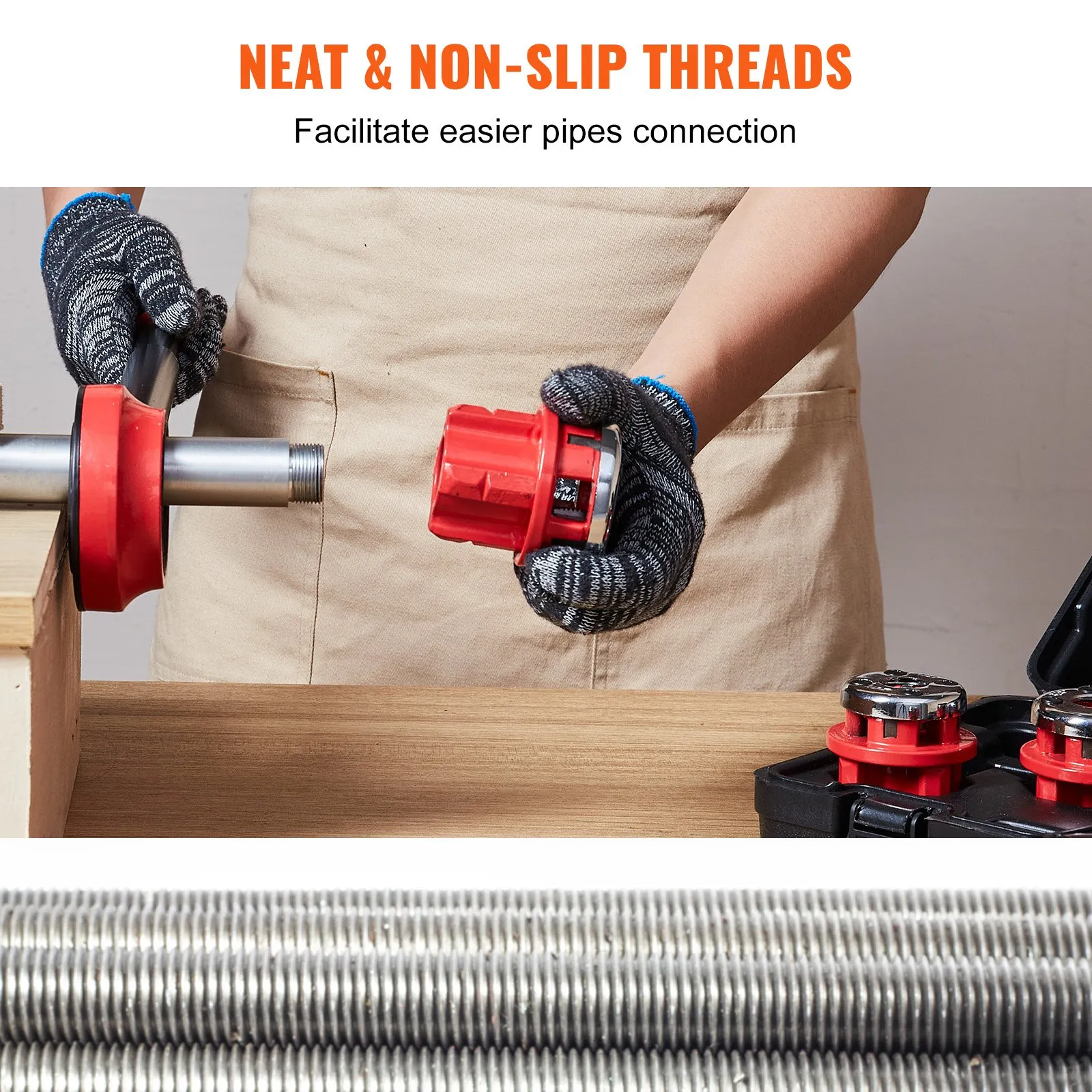 Threading a pipe with the ratchet threader