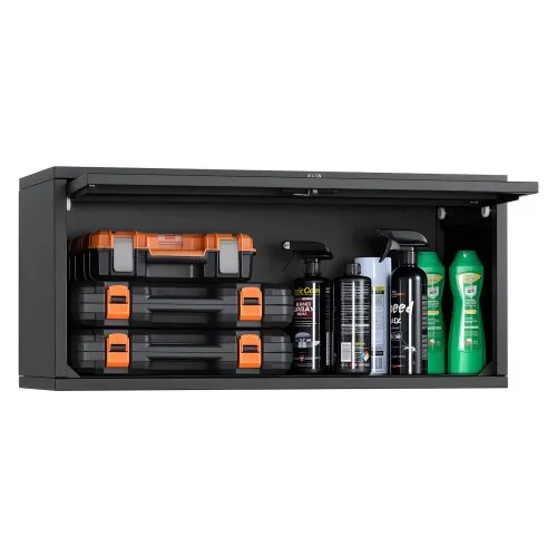 VEVOR Metal Wall Cabinet, 27.56W x 12.01D x 14.02H Inch, Floating Garage Tool Cabinet with Up-Flip Door, 120 lbs Load per Shelf, Fit for Garage, Basement, Kitchen, Warehouse, Assembly Required