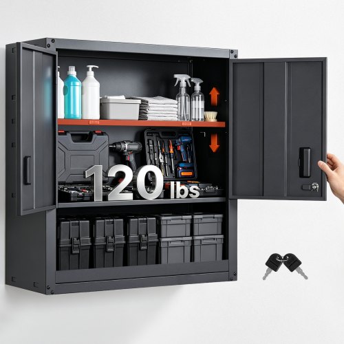 VEVOR Metal Wall Cabinet, 30W x 12.01D x 30H Inch, Steel Floating Hanging Storage Cabinet with Locking Doors and Adjustable Shelf for Garage, Basement, Kitchen, Warehouse Assembly Required, Black