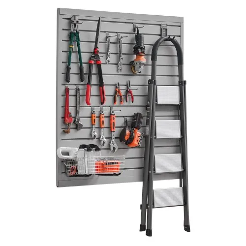 VEVOR Slat Wall Paneling, 4 x 4 ft, PVC Garage Slatwall with Modular Design, Grey Slat Wall Easy-to-Install Adjustable Slatwall Panel with Coupling Structure & DIY Cutting, Fits for Storage & Display