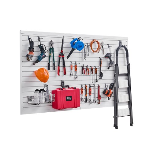 VEVOR Slat Wall Paneling, 8 x 4 ft, PVC Garage Slatwall with Modular Design, White Slat Wall Easy-to-Install Adjustable Slatwall Panel with Coupling Structure & DIY Cutting, Fits for Storage & Display