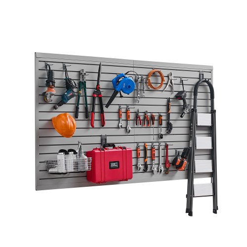 VEVOR Slat Wall Paneling, 8 x 4 ft, PVC Garage Slatwall with Modular Design, Grey Slat Wall Easy-to-Install Adjustable Slatwall Panel with Coupling Structure & DIY Cutting, Fits for Storage & Display