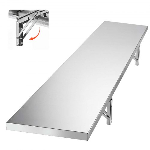 VEVOR Stainless Steel Shelf 12" x 72" Foldable Wall Mount Floating Shelf, Heavy-Duty Commercial Shelves with Brackets, 300LBS Capacity, Easy to Clean, Suitable for Restaurant, Home Kitchen, Garage