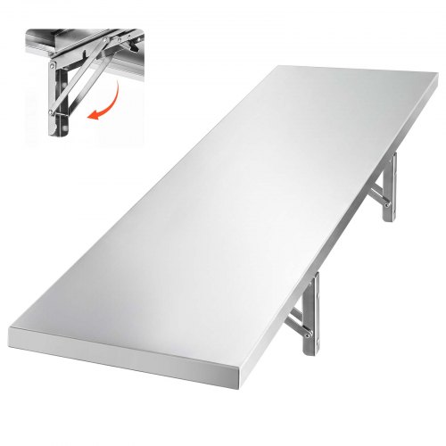 VEVOR Stainless Steel Shelf 12" x 48" Foldable Wall Mount Floating Shelf, Heavy-Duty Commercial Shelves with Brackets, 300LBS Capacity, Easy to Clean, Suitable for Restaurant, Home Kitchen, Garage