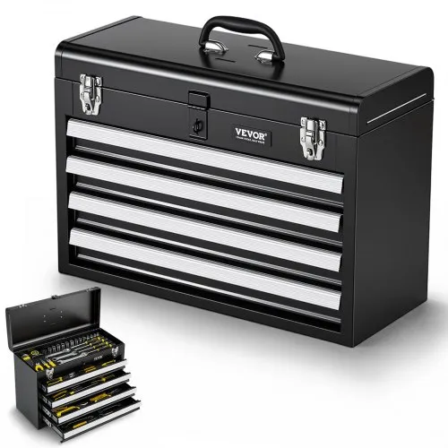 VEVOR Metal Tool Box, 20.5-inch, Portable Metal Tool Box with 4 Drawers, Small Tool Chest with EVA Liners, Ball Bearing Slide Drawers Locking & Powder Coated Finish, Multi-Function Tool Organizer