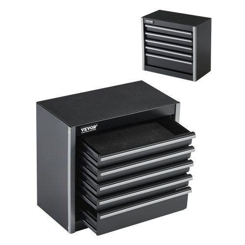 VEVOR Metal Tool Box, 8.6-inch, Portable Metal Tool Box with 5 Drawers, Small Tool Chest with EVA Liners and PP Feet Pads, Heavy-Duty Steel With Ball Bearing Opening and Powder Coated Finish, Black