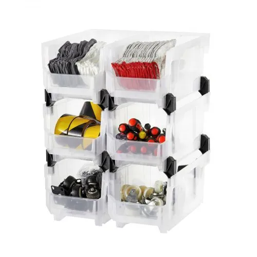 VEVOR Plastic Stackable Storage Bins, 14.8 x 8.5 x 7.1 inch (6 Pack), Plastic Containers for Organizing & Storage Bins for Closet, Garage, Small Parts, Office Supplies, Other Accessories, Transparent