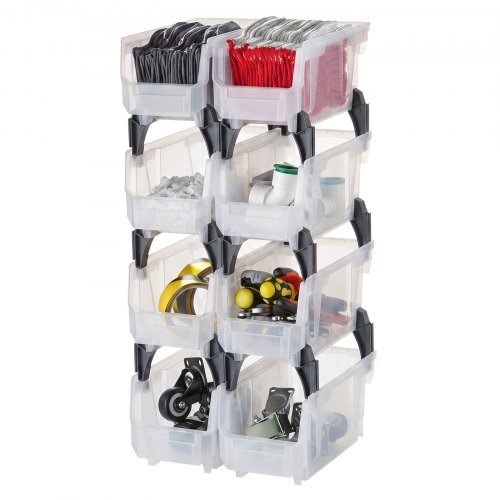 VEVOR Plastic Stackable Storage Bins, 10.9 x 5.5 x 5.1 inch (8 Pack), Plastic Containers for Organizing & Storage Bins for Closet, Garage, Small Parts, Office Supplies, Other Accessories, Transparent