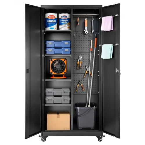 VEVOR Metal Storage Cabinet, 70.6 in Rolling Steel Garage Cabinet with Adjustable Shelves, 2 Magnetic Doors, Hanging Rod & 3 Rod Hooks, 5 Tiers Lockable Tool Storage for Pantry, Warehouse, Basement