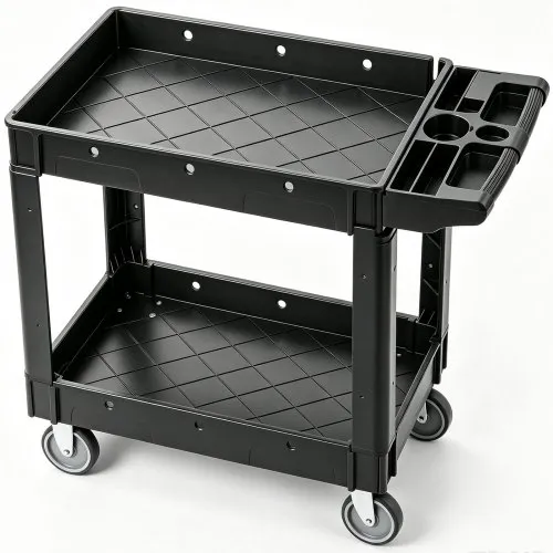 VEVOR Utility Service Cart, 2 Shelf 550LBS Heavy Duty Plastic Rolling Utility Cart with 360° Swivel Wheels, Medium Lipped Shelf, Ergonomic Storage Handle for Warehouse/Garage/Cleaning/Office