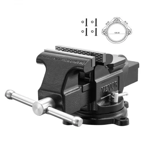 VEVOR Heavy Duty Bench Vise, 4" Jaw Width, Multi-Purpose Ductile Iron Bench Vise with Anvil and 360-Degree Locking Swivel Base, 2.24" Throat Depth, 4.7" Max Jaw Opening, for Drilling, Pipe Cutting