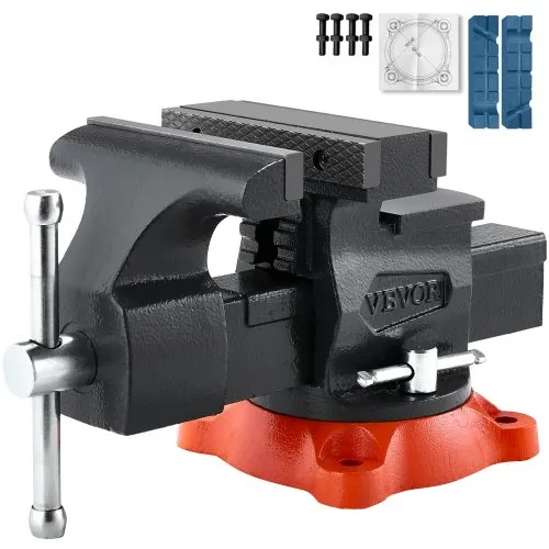 VEVOR Bench Vise, 5.5" Jaw Width, 5.5" Max Jaw Opening Multipurpose Vise with 360° Swivel Locking Base, 2.8" Throat Depth, Heavy Duty Ductile Iron Workbench Vise, Two-Way Jaws for Clamping Round Pipes