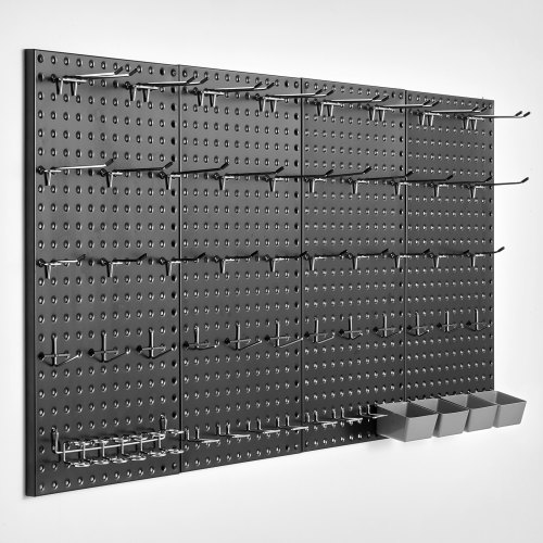 VEVOR Metal Pegboard Panels, 24" x 12" Pegboard, 4 Panels, Heavy Duty Peg Board Wall Organizer with Accessories, for Living Room Garage Tool Storage Office Organization Craft Room Kitchen Home, Black