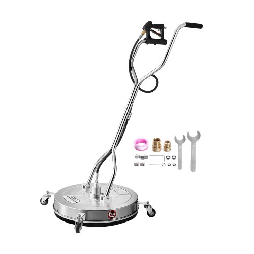 VEVOR 24" Pressure Washer Surface Cleaner, Stainless Steel Pressure Washer Attachments with 4 Wheels, 4000 Max PSI, 3/8 Quick Connector, 2 Spray Nozzles, Dual Handle, for Concrete, Patio, Sidewalk
