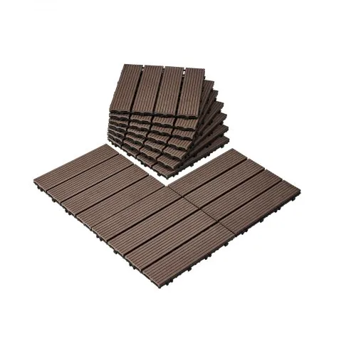 VEVOR Interlocking Deck Tiles Plastic Wood, 27 Pack,12"x12" 27 sq. ft Waterproof Outdoor Flooring All Weather Use, Patio Floor Decking Covering Tiles for Porch Poolside Balcony Backyard, Dark Brown