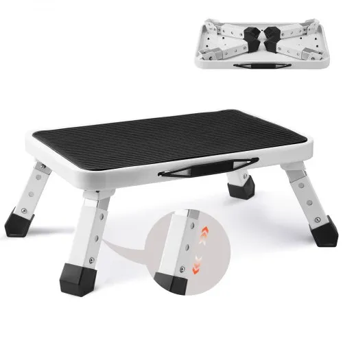 VEVOR Step Stool 1-Step 330lbs Capacity, Folding Steel Step Ladder 3 Adjustable Height, Portable Toddler Step Stools for Adults, Non-Slip Sturdy Step Ladders for Office, RVs, Pets, Bathrooms,Bedrooms
