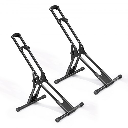 VEVOR Bike Stand 2 Pack, Foldable Freestanding Bike Storage Rack, Carbon Steel Garage Bicycle Floor Stand, Fits 20-29 in Wheel Diameters, Drill-Free Installation, for Garage, Apartment, Home, Black