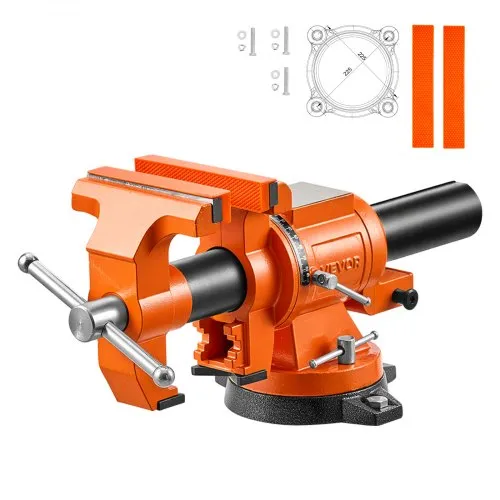 VEVOR Heavy Duty Bench Vise, 6" Jaw Width, Double Swivel Rotating Multi-Purpose Bench Vise, with 360° Locking Swivel Base and Head, 2.8" Throat Depth, 6" Max Jaw Opening, for Drilling, Pipe Cutting