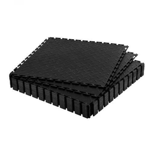VEVOR Garage Floor Tiles Interlocking, 16 Pack 20.2 x 20.2 x 0.2 in Interlocking Modular Garage Flooring Tiles, Diamond Plate Slip-Resistant PVC Mats for Workshop,Warehouse,Tool Room, Black