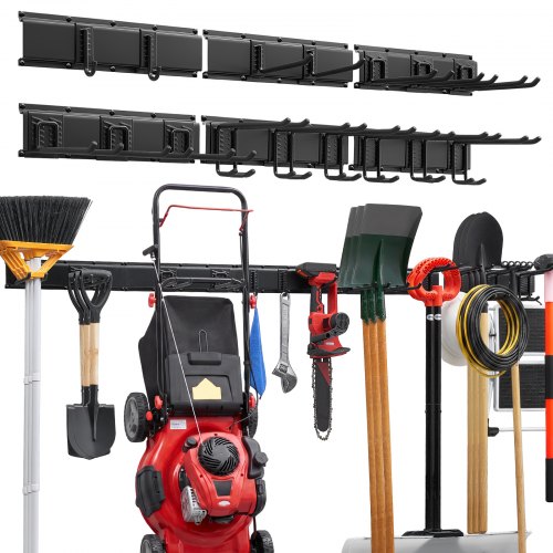VEVOR Garage Tool Organizer 99 Inch 1200 lbs Wall Mount Garden Tool Rack, Heavy Duty Garage Hanging Storage Rack Organization with 6 Rails and 16 Adjustable Hooks, for Yard Tools, Shovel, Rake, Shed