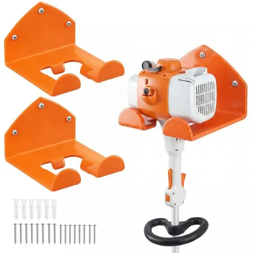 VEVOR Garage Organizer Trimmer Rack 5.9 Inch 2 Pack 180 lbs Total Load, Wall Mount Garden Power Tool Hanger Weed Whackers Holder for Grass/Hedge Trimmer, Leaf Blower, Chainsaw, Garden Tools, Orange