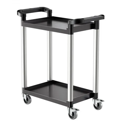 VEVOR Utility Cart, 300 lbs Load Capacity, 2-tier Utility Plastic Cart with 360° Swivel Wheels (2 with Brakes), 24.4 x 16.1-inch Food Service Cart for Warehouse, Office, Home, Restaurant, Kitchen