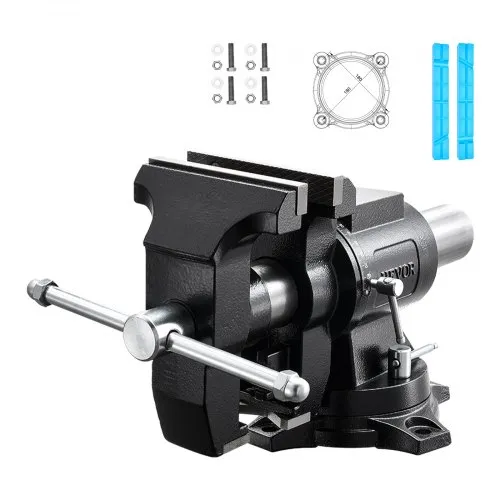 VEVOR Heavy Duty Bench Vise, 5.5" Jaw Width, Double Swivel Rotating Multi-Purpose Bench Vise, with 360° Locking Swivel Base and Head, 2.76" Throat Depth, 5" Max Jaw Opening, for Drilling Pipe Cutting