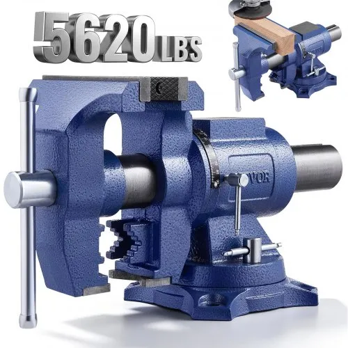 VEVOR Heavy Duty Bench Vise, 6-1/2" Jaw Width, 5" Max Jaw Opening Multi-Purpose Ductile Iron Bench Vise with Anvil, 360° Swivel Base Head, 3" Throat, 5620 lbs Clamp Force, for Pipe Repairing Metalworking