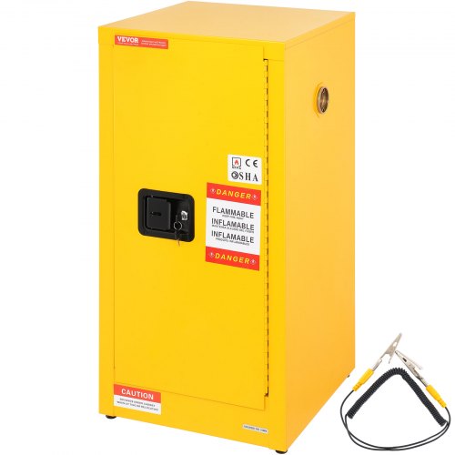 VEVOR Flammable Safety Cabinet, 16 Gal, Cold-Rolled Steel Flammable Liquid Storage Cabinet, 18.1 x 18.1 x 35.4 in Explosion Proof with 2 Adjustable Shelves 1 Door for Commercial Industrial Use, Yellow