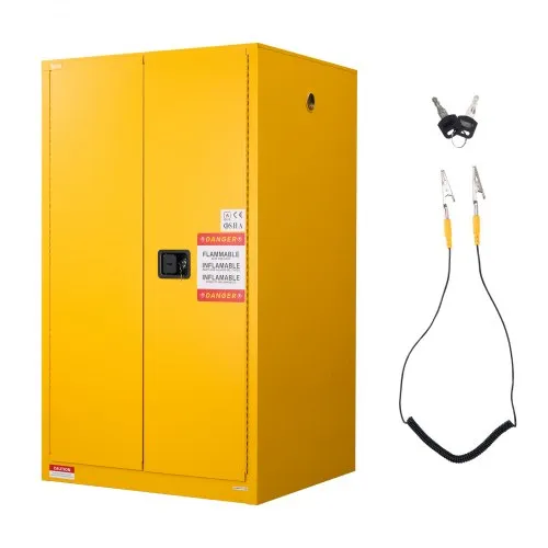 VEVOR Flammable Cabinet, 37.9 x 34.0 x 65.0 Inch, 65 Gallon Flammable Storage Cabinet with Adjustable Shelf, Cold-Rolled and Galvanized Steel Fire Cabinets, for Commercial Industrial Home Use, Yellow