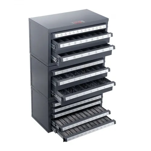 VEVOR Drill Bit Dispenser Cabinet, 3 Pieces Three-Drawer for 1/16" to 1/2" & Letter Sizes A to Z, Five-Drawer Drill Bit Organizer for Wire Gauge Sizes #1 to #60, Stackable for Drill Bit Storage