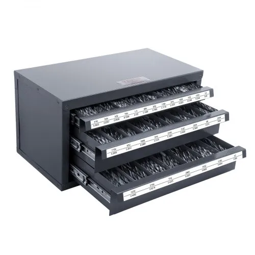 VEVOR Drill Bit Dispenser Cabinet, Three-Drawer Drill Bit Organizer Cabinet for 1/16" to 1/2", Steel Drill Dispenser Organizer Cabinet with Labels, Stackable Drill Dispenser for Drill Bit Storage