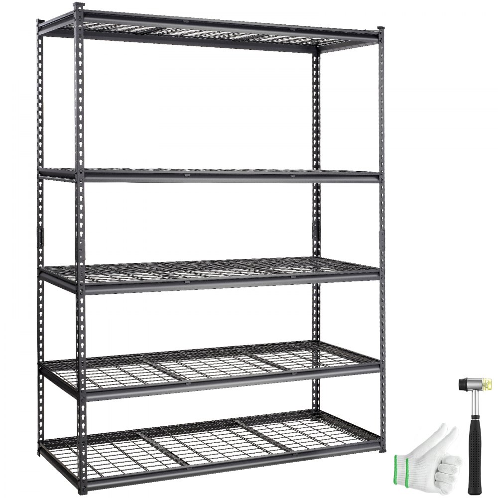 VEVOR 5-tier wire shelving unit loaded with storage bins