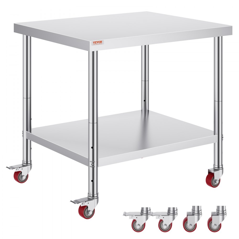 VEVOR stainless steel work table 36 x 30 inch with wheels